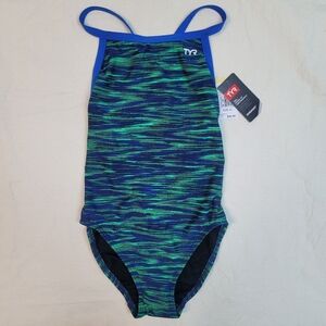 NEW! TYR Women's Fizzy Diamondfit One Piece Swimsuit, Size 32 Flyback Blue Green